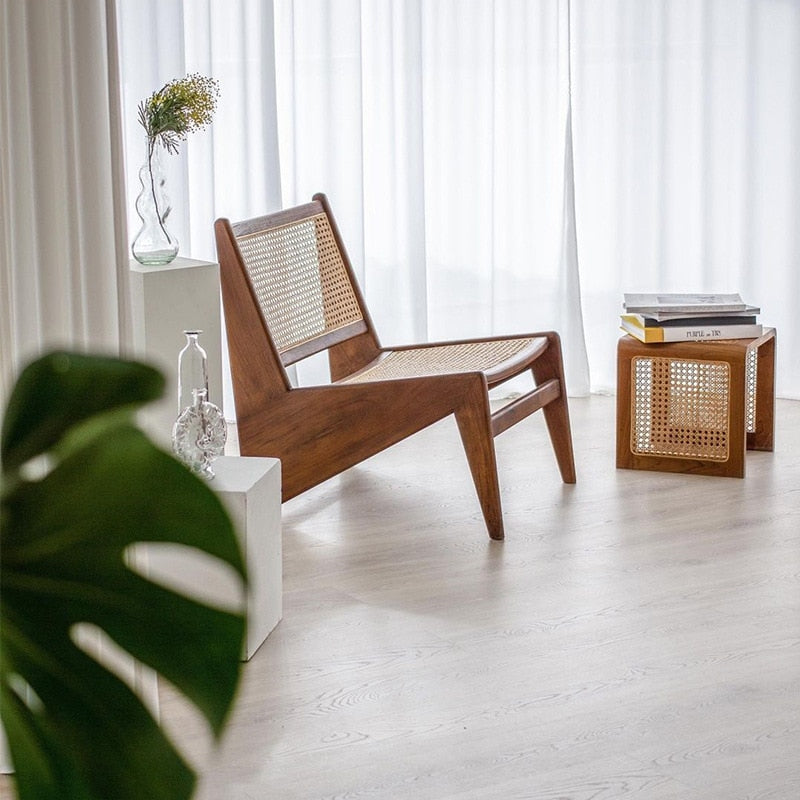 Minimalist Solid Wood and Rattan Square Coffee Table