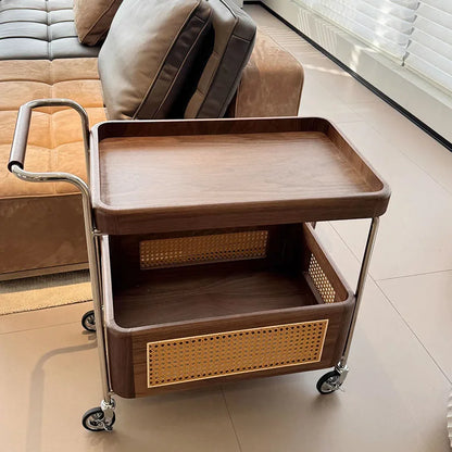 Elegant Wood and Rattan Coffee Table Cart with Wheels - For Planet Sake