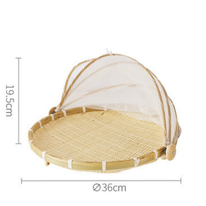 Hand-Woven Food Serving Basket, Vegetable and Bread Basket with Mesh Net Cover to keep insects away - Forplanetsake