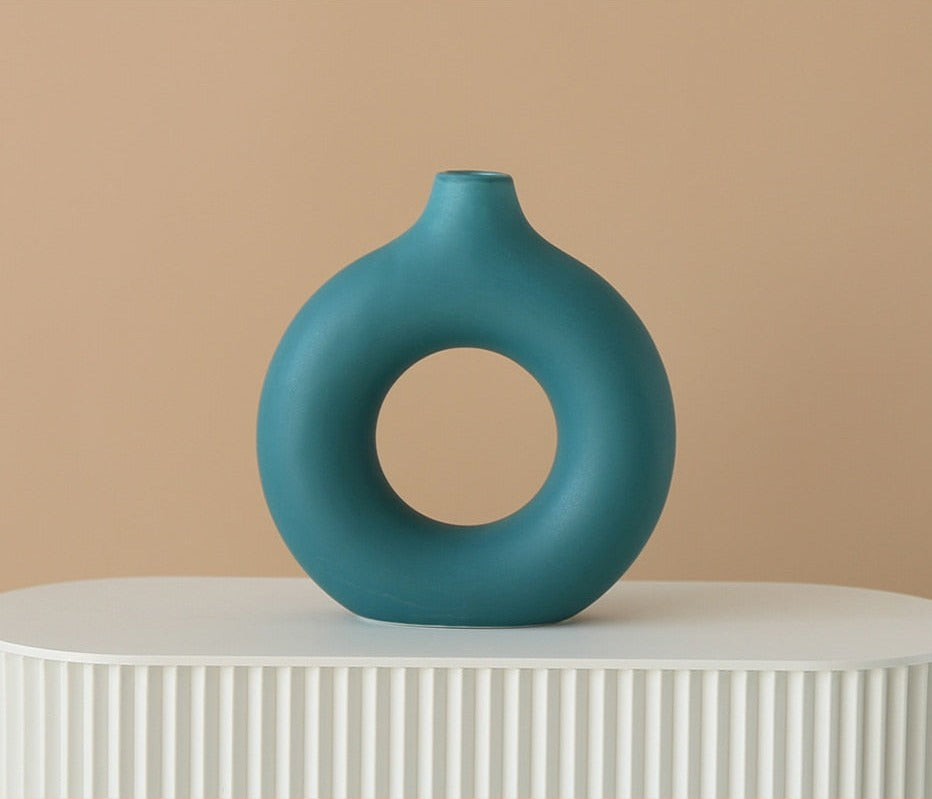 Hollow Donut Green Ceramic Vase