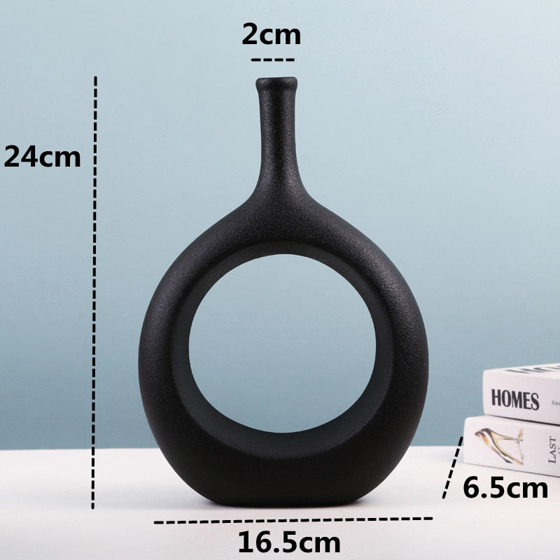 Nordic Style Black Ring Ceramic Vase