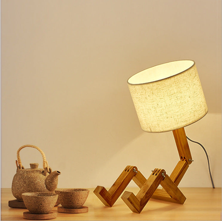 Natural Wood Robot Shape Creative Table Lamp