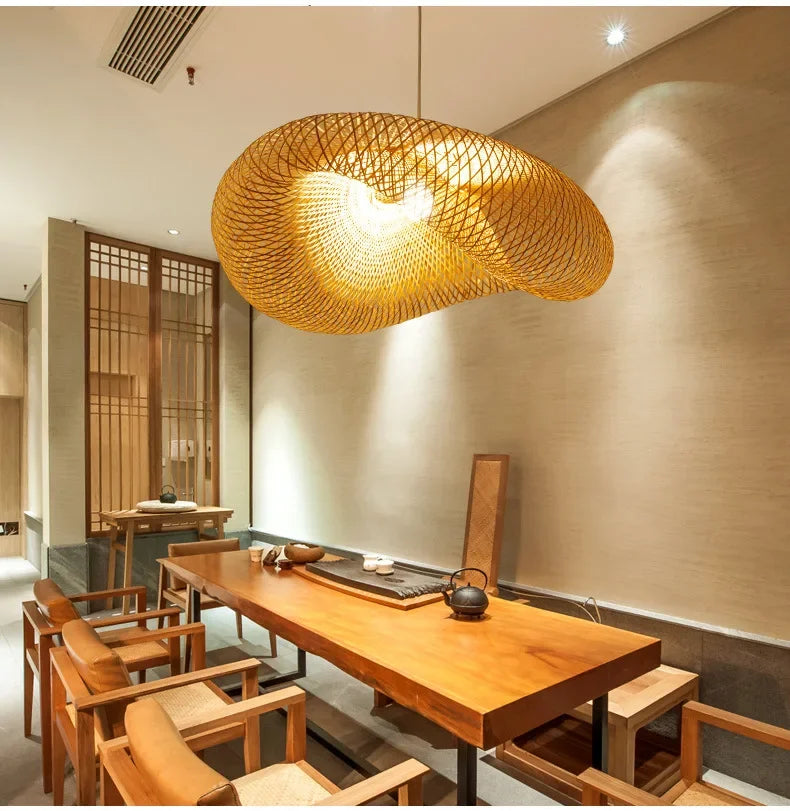 Bamboo Woven Pendant Light - Handcrafted Artistic Ceiling Lamp