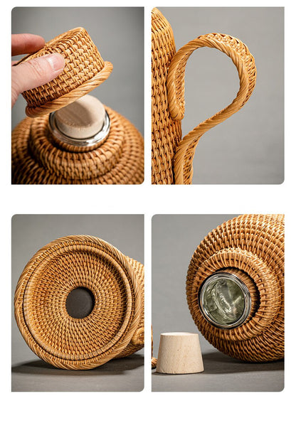 Handwoven Vintage Style Rattan Thermos Flask