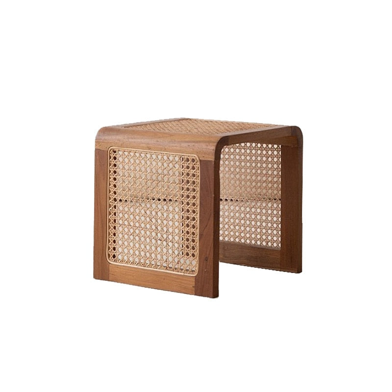 Minimalist Solid Wood and Rattan Square Coffee Table