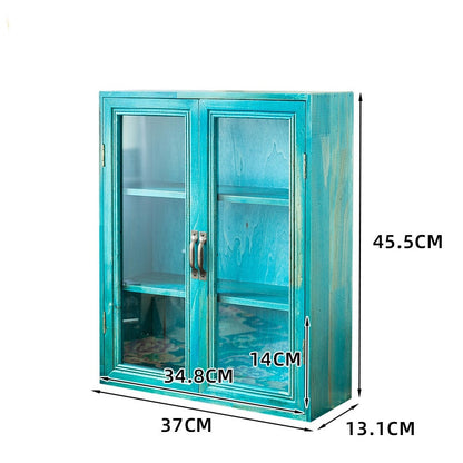 Vintage Desktop Storage Glass Door Wooden Storage Cabinets
