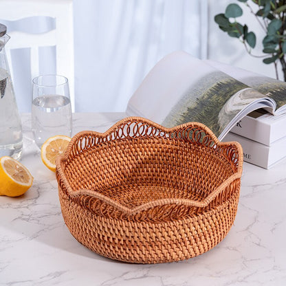 Hand-Woven Zigzag Design Rattan Basket