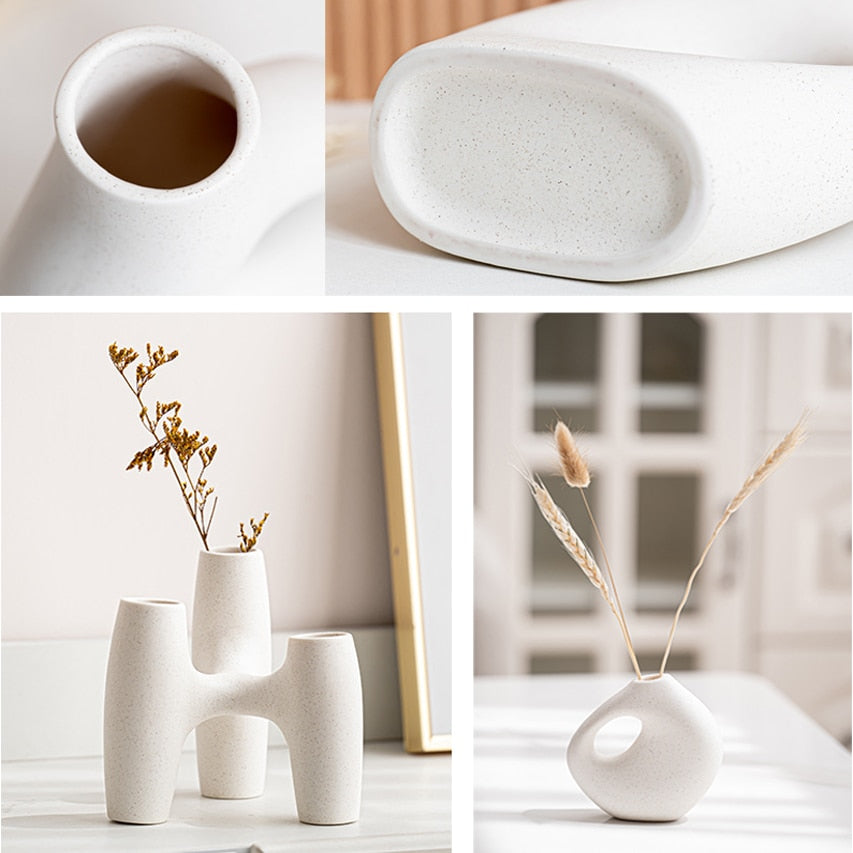Nordic Style Abstract Design Hollow Tripod Ceramic Flower Vase - Forplanetsake
