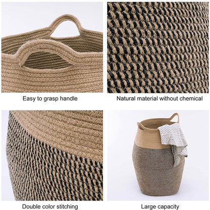 Large Cotton Rope Woven Basket with Handles for Storing Toys, Laundry, Clothing and Multi-Purpose Storage Basket Weaving - Forplanetsake