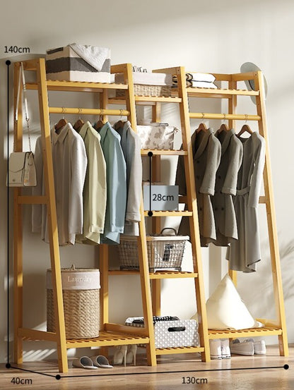 Minimalist Floor Standing Heavy Duty Bamboo Clothes Rack