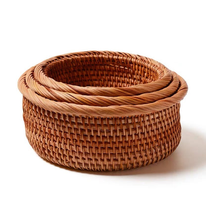 Hand-woven Circular Simple Retro Rattan Storage Basket - Forplanetsake