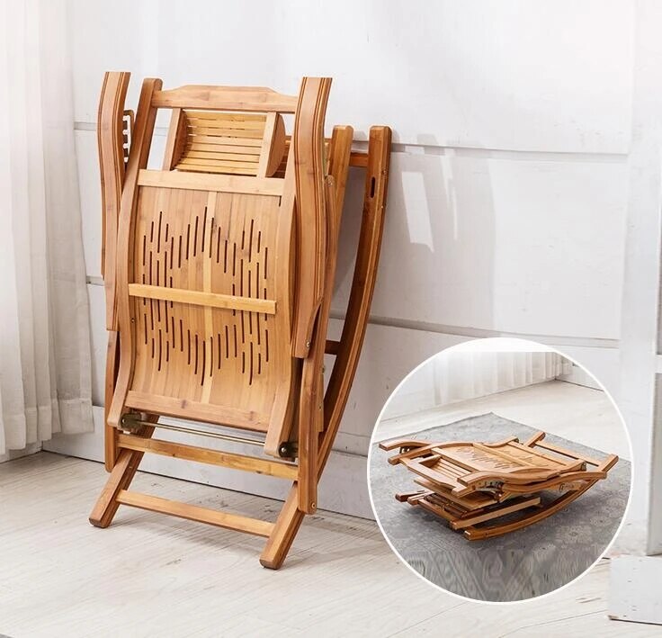 Foldable Bamboo Rocking Chair Lounge Chair Accent Chair Armchair Recliner Leisure Chair