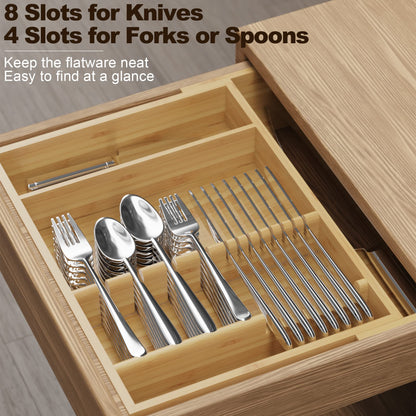 Expandable Bamboo Kitchen Drawer Organizer Adjustable Cutlery Tray Silverware Organizer