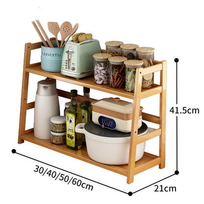 Natural Bamboo Two-Tier Kitchen Multifunctional Shelving Storage for Spices, Condiments, Mugs, Pots and Pans