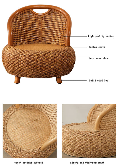 Hand Woven Rattan and Narcissus Vine Round and Low Height Stool
