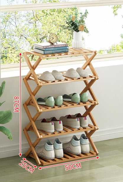 Foldable Multi-Layer Durable and Eco-friendly Bamboo Shoe Rack and Storage Cabinet