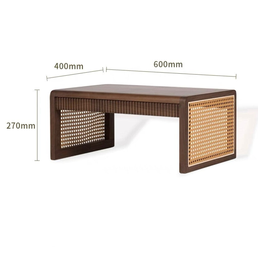 Solid Walnut Wood & Rattan Small Low Height Coffee Table - Forplanetsake