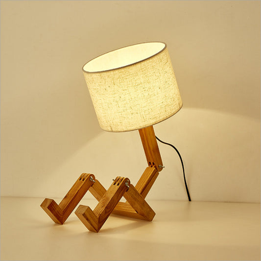 Natural Wood Robot Shape Creative Table Lamp