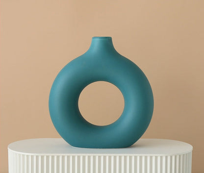 Hollow Donut Green Ceramic Vase