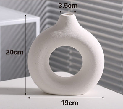Hollow Donut White Ceramic Vase