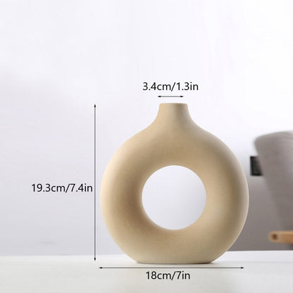 Hollow Donut Beige Ceramic Vase - Forplanetsake