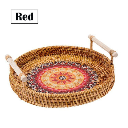 Handwoven Rattan Decorative Dinner Serving Trays and Picnic Basket