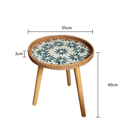 Hand-woven Rattan Coffee Table with Multi Colored Shell Decoration
