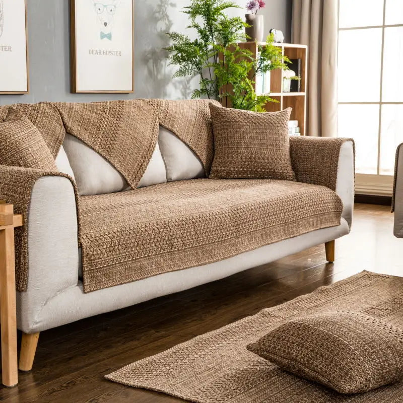 Coffee Color  Cotton & Linen Sofa Cover