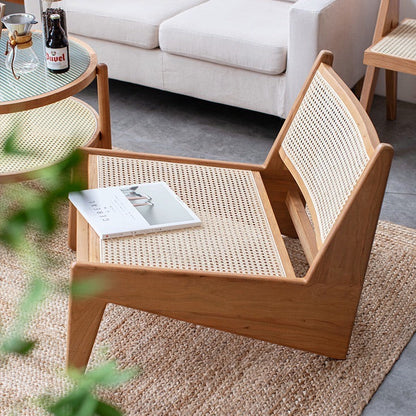 Nordic Living Room Z shape Low Height Rattan and Wooden Frame Kangaroo Lounge Chair - For Planet Sake