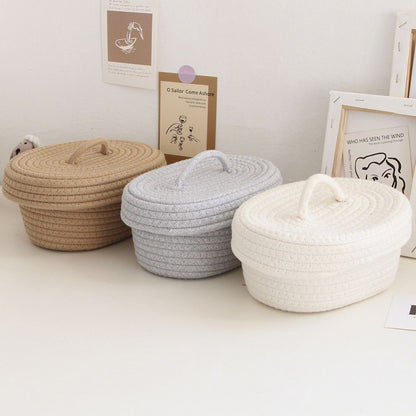 Woven Cotton Rope Storage Basket with Lid Handles - Forplanetsake