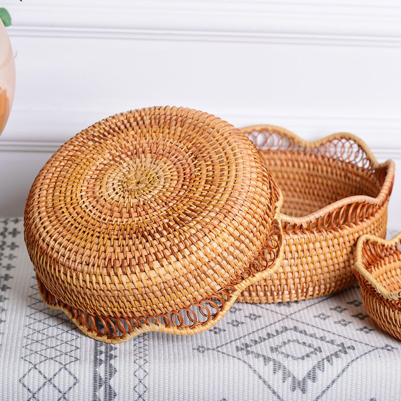 Hand-Woven Zigzag Design Rattan Basket