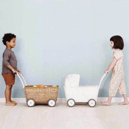 Kids Rattan Trolley and Doll Stroller