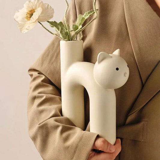 Natural Ceramic Aesthetic Cat Vase - Forplanetsake
