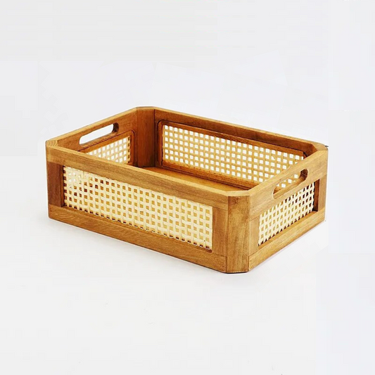 Vintage Style Round Edge Solid Wood Storage Basket - Forplanetsake