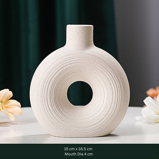 Hollow Donut White Putty Ceramic Vase