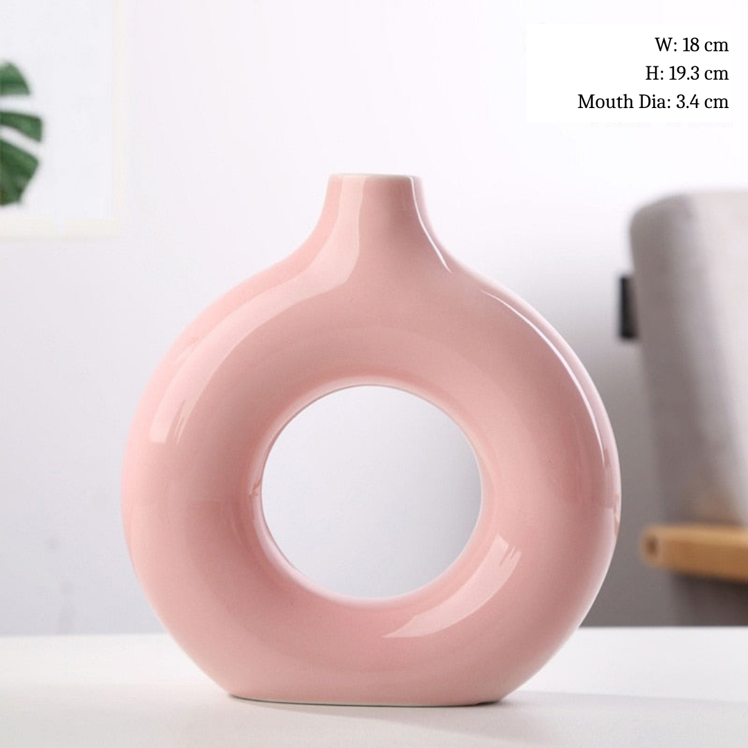 Hollow Donut Pink Ceramic Vase