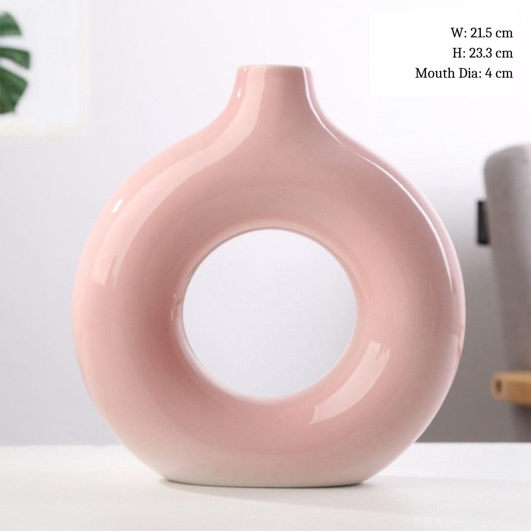 Hollow Donut Pink Ceramic Vase - Forplanetsake