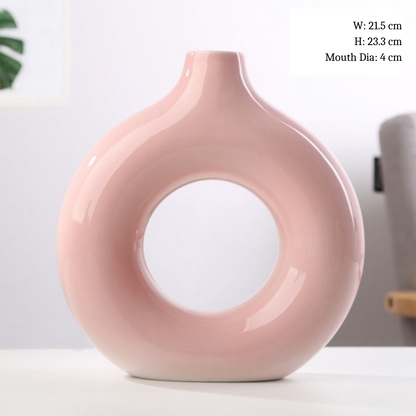 Hollow Donut Pink Ceramic Vase - Forplanetsake