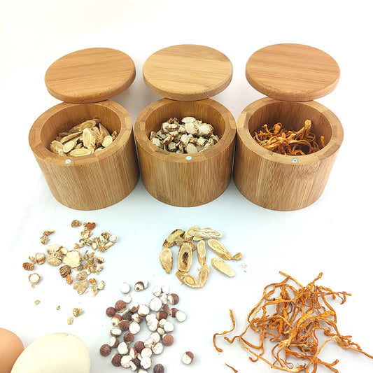 Bamboo round salt box with magnet; Kitchen Bamboo Jar; Bamboo Can; Bamboo Container used for Tea or Coffee or Sugar - Forplanetsake