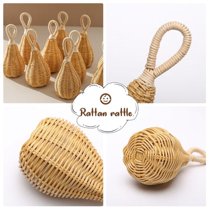 Handmade Rattan Rattles, Educational Toys for Kids, Mobile Hand Bell, Infant Sensory Toy and Baby Teether