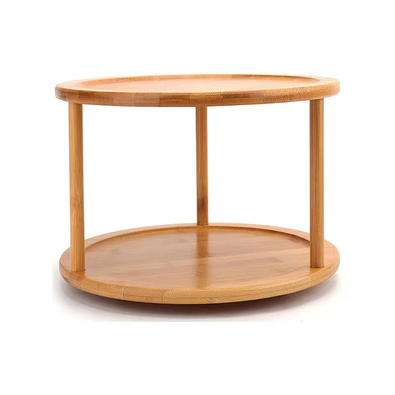 Bamboo 2 Tier Turntable Cabinet, Spice Rack Spinning Tray - Forplanetsake