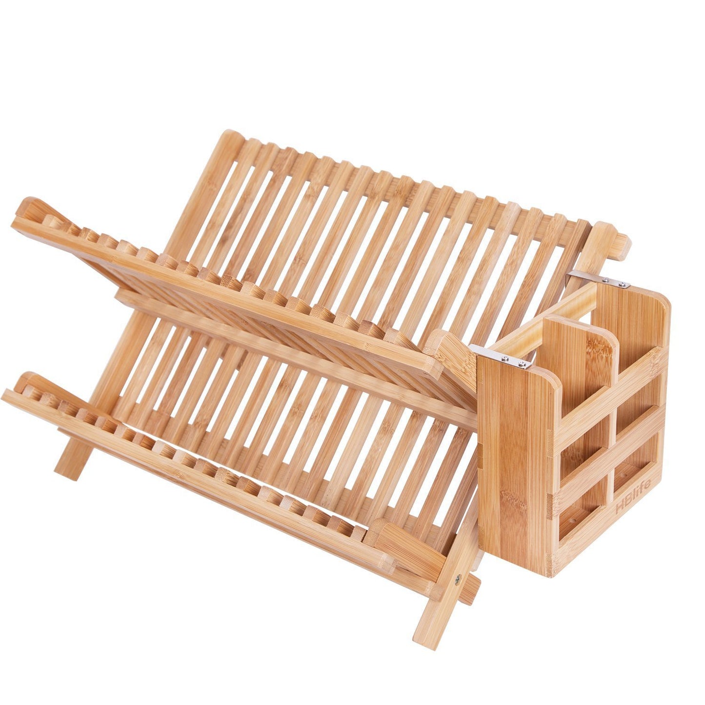 Wooden bamboo dish holder, drying rack with utensil holder - Forplanetsake