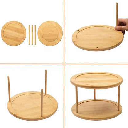 Bamboo 2 Tier Turntable Cabinet, Spice Rack Spinning Tray - Forplanetsake