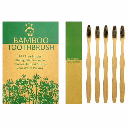 Natural Biodegradable Bamboo Toothbrush with Medium Hard Bamboo Charcoal Bristle Toothbrush Eco Organic Bamboo Toothbrush