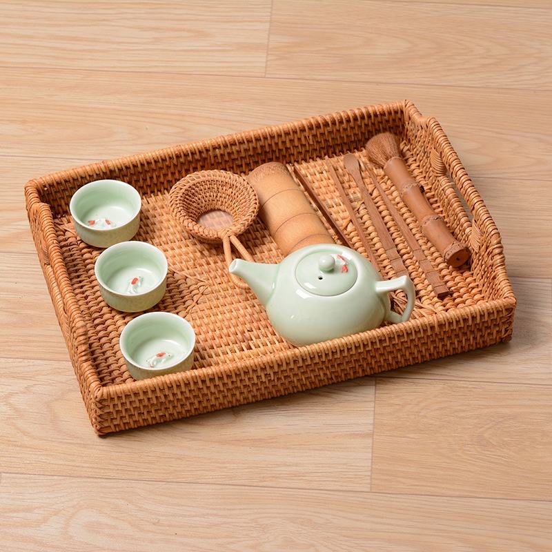 Ecofriendly Rattan Woven and Handmade Rectangular Tea Tray - Forplanetsake