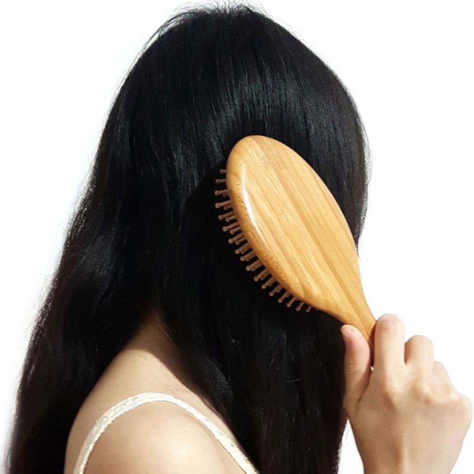 Premium Wooden Bamboo Hair Brush with Bamboo Comb Teeth to Improve Hair Growth and Prevent Hair Loss