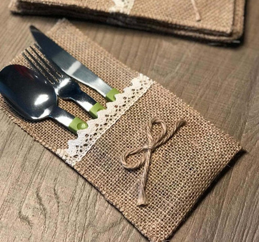 24pcs Hessian Burlap Wedding Tableware Pouch and Cutlery Holder - Forplanetsake