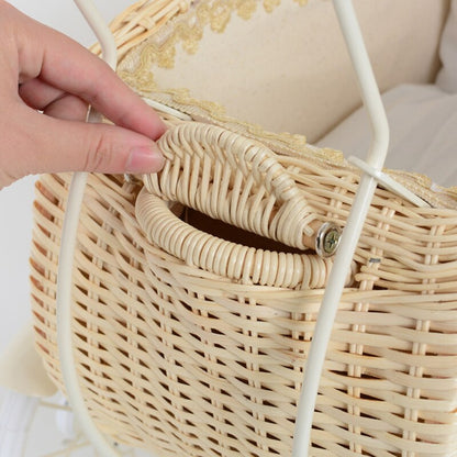 Nordic Style Hand-woven Natural Rattan Toy Trolley and Baby Room Decor