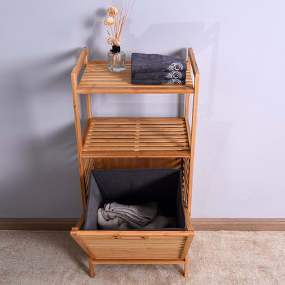 EcoFriendly Bamboo Bathroom Laundry and Storage Basket with 2-tier shelf - Forplanetsake