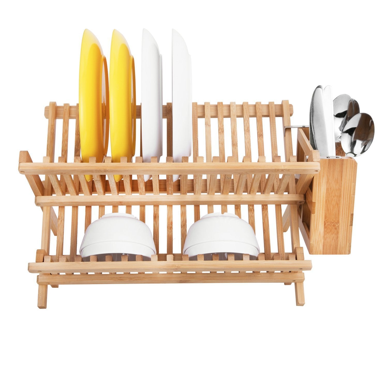Wooden bamboo dish holder, drying rack with utensil holder - Forplanetsake